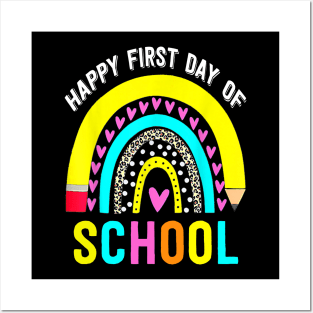 Happy First Day Of School Rainbow Leopard Back To School Posters and Art